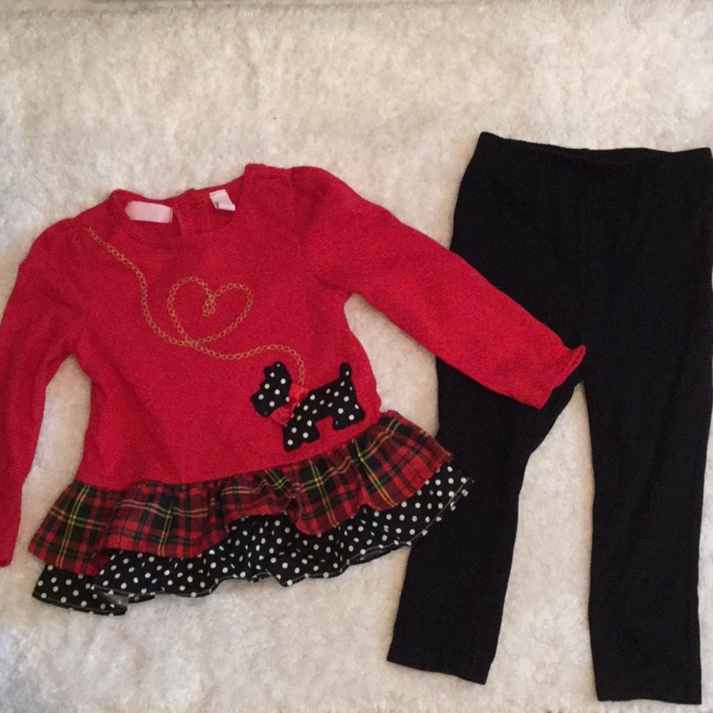 Red Girls' Matching Set with Black Leggings